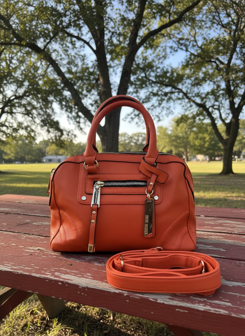 Steve Madden BGLORIA Burnt Orange Pebbled Vegan Leather Satchel